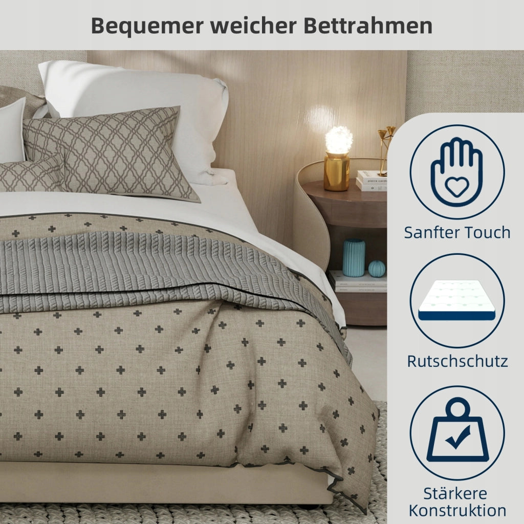 Letto imbottito 140x200 - Xylo - Beige velluto olandese telaio sollevabile