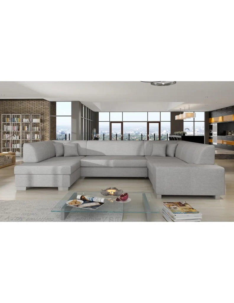 Divano panoramico a U Grigio convertibile 6 posti HAVANA comfort soffice
