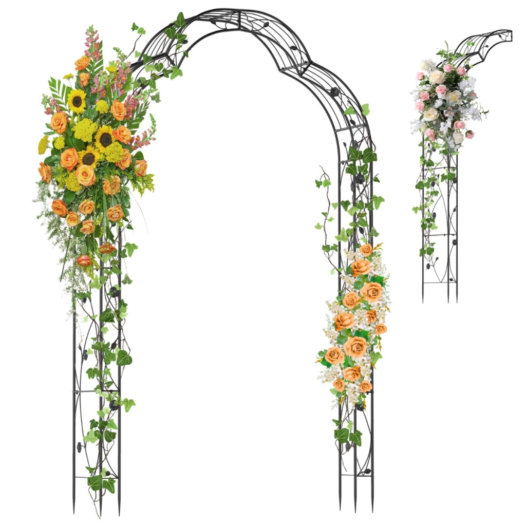 Arco da giardino 251,5cm con traliccio 2 mezzi archi, Traliccio da patio pergola in metallo per decorazioni Nero-Decorazioni da giardino