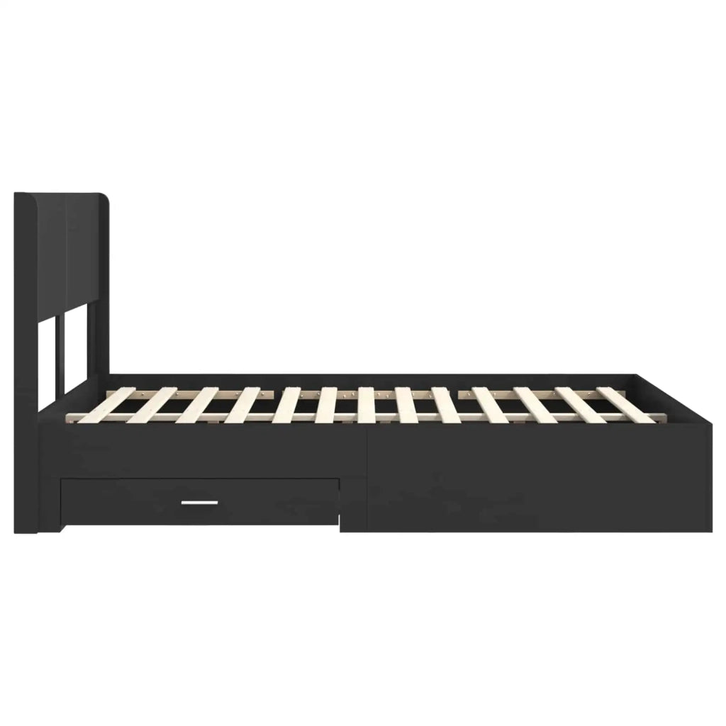 Struttura del letto con stoccaggio e testata-Giroletto con contenitore Nero 135 x 190 cm 117115