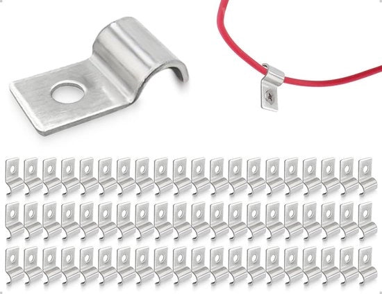Set di Viti di Fissaggio a Cavo da 60 - Viti Metalliche - Clip di Fissaggio - Resistenti e Resistenti ai Colpi - Per Interno/Esterno - 18 mm Foro Singolo