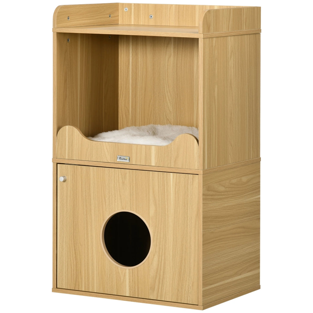 Mobile per lettiera gatto 3 livelli con porta e cuscino ¨C zephmum ¨C 60x45x103 cm
