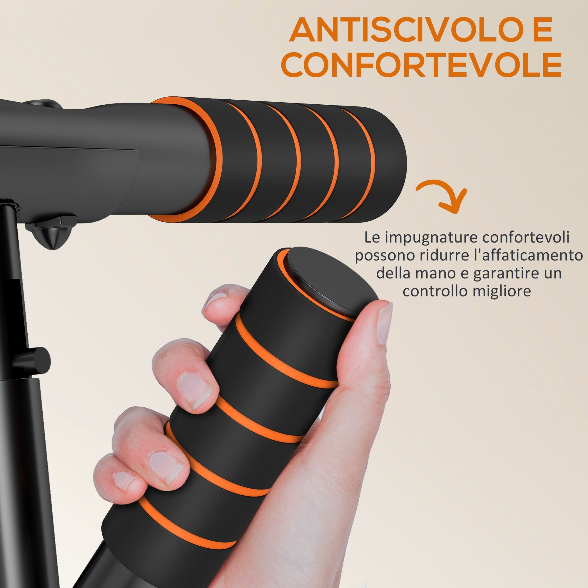 Barra per Trazioni e Flessioni con Prese Imbottite 100x50x27 cm in Acciaio e HDR Arancione e Nero