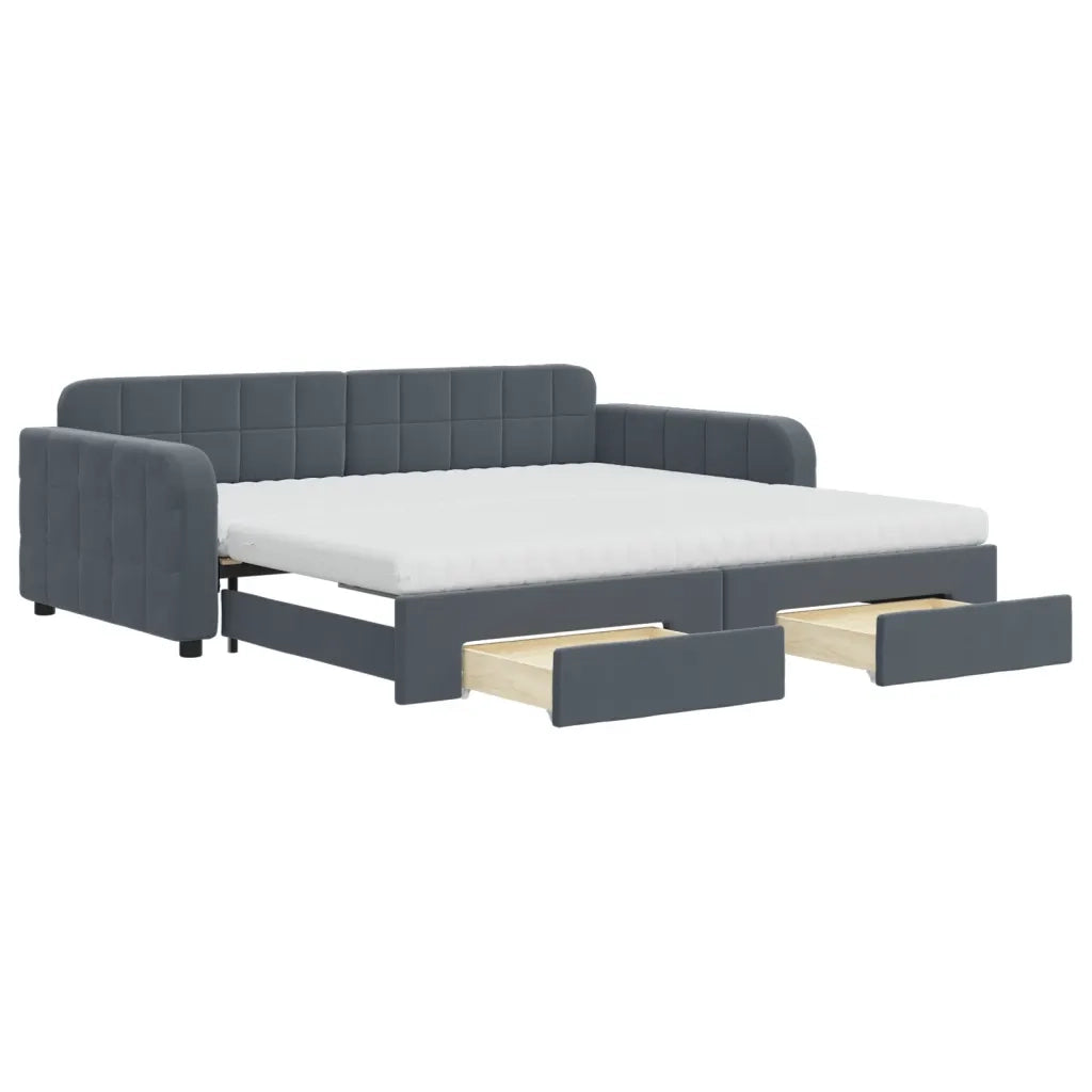 Divano Letto Estraibile Cassetti Grigio Scuro 100x200cm Velluto 3197009