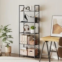 Libreria a 5 ripiani, in stile industriale con struttura metallica, 60x30x170,5 cm, Nero