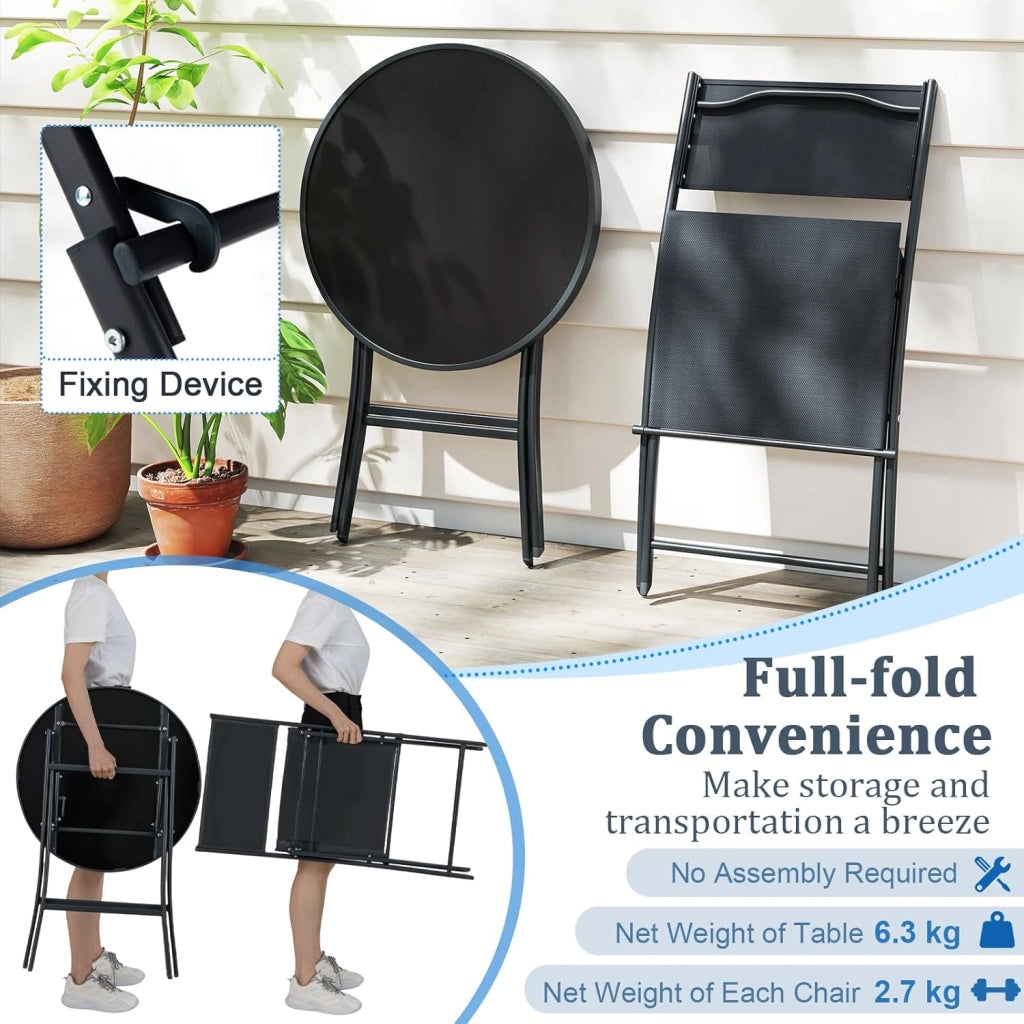 Set da Bistrot Pieghevole 3 Pezzi, 1 Tavolo e 2 Sedie Salvaspazio, Mobili da Esterno in Resistente Materiale, Ideale per Balcone, Terrazza e Giardino