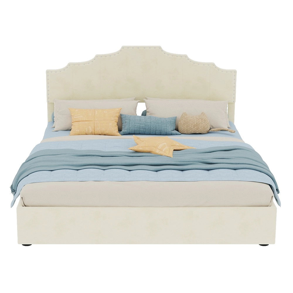 Letto Contenitore Imbottito con Materasso ¨C MINIMAL ¨C Velluto Beige 160x200