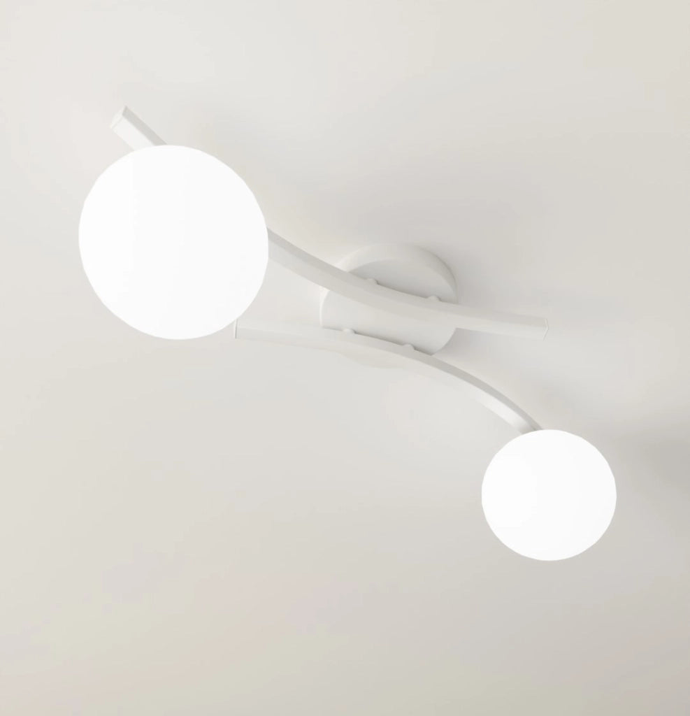 Plafoniera moderna bianca sfere vetro 2 luci E14 Opus Emibig
