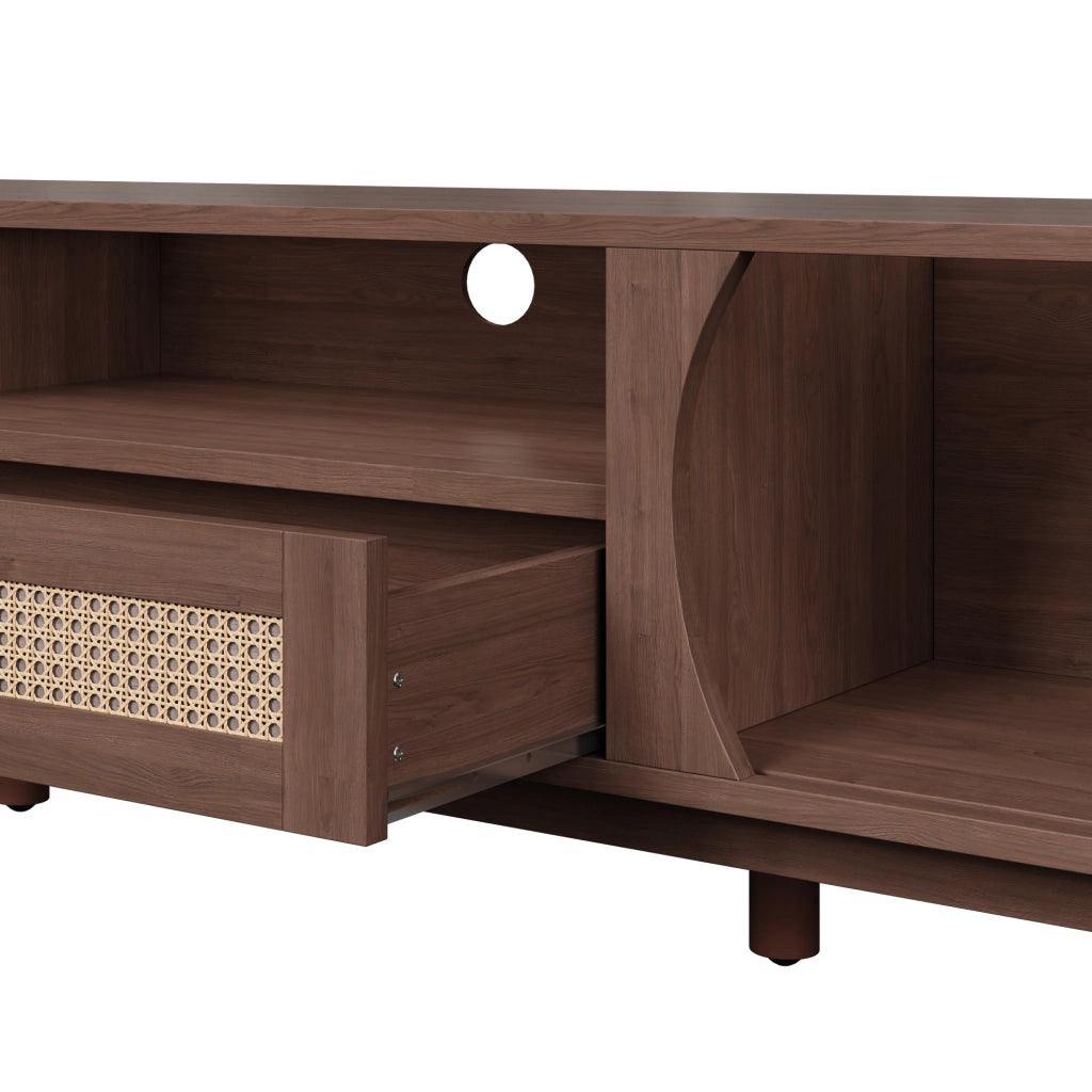 Mobile TV con 2 Ante Scorrevoli e 2 Cassetti in Rattan; Stile Country; Soggiorno; 165??37??46 cm; in MDF; Noce