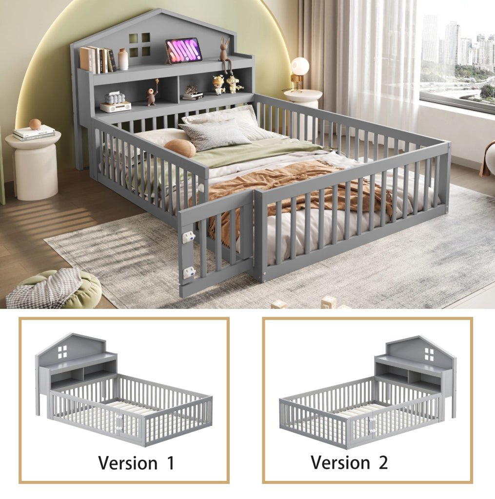 Letto per bambini a casetta 140x200 cm grigio con lavagna