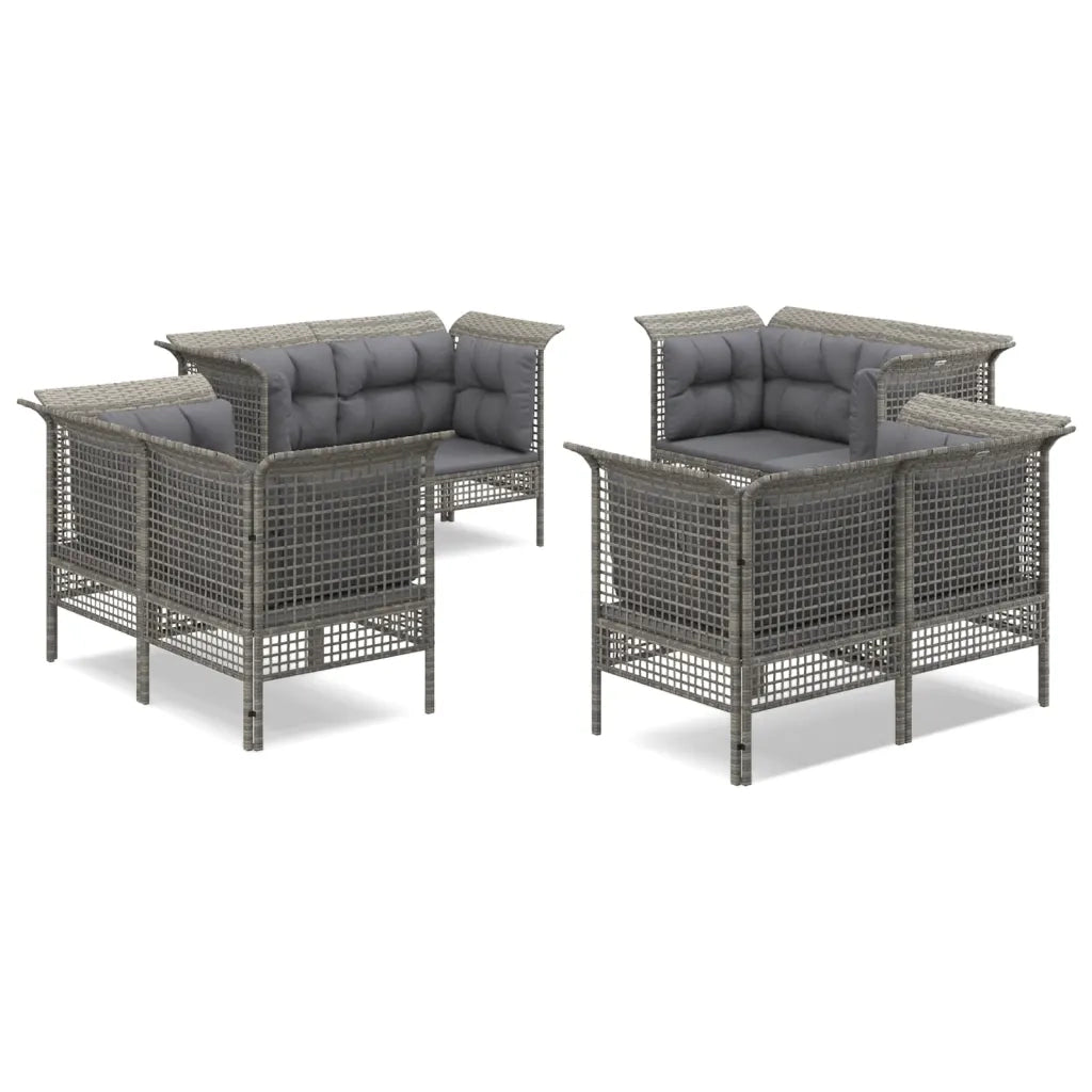 Set Divani da Giardino 8 pz con Cuscini in Polyrattan Grigiocod mxl 124587