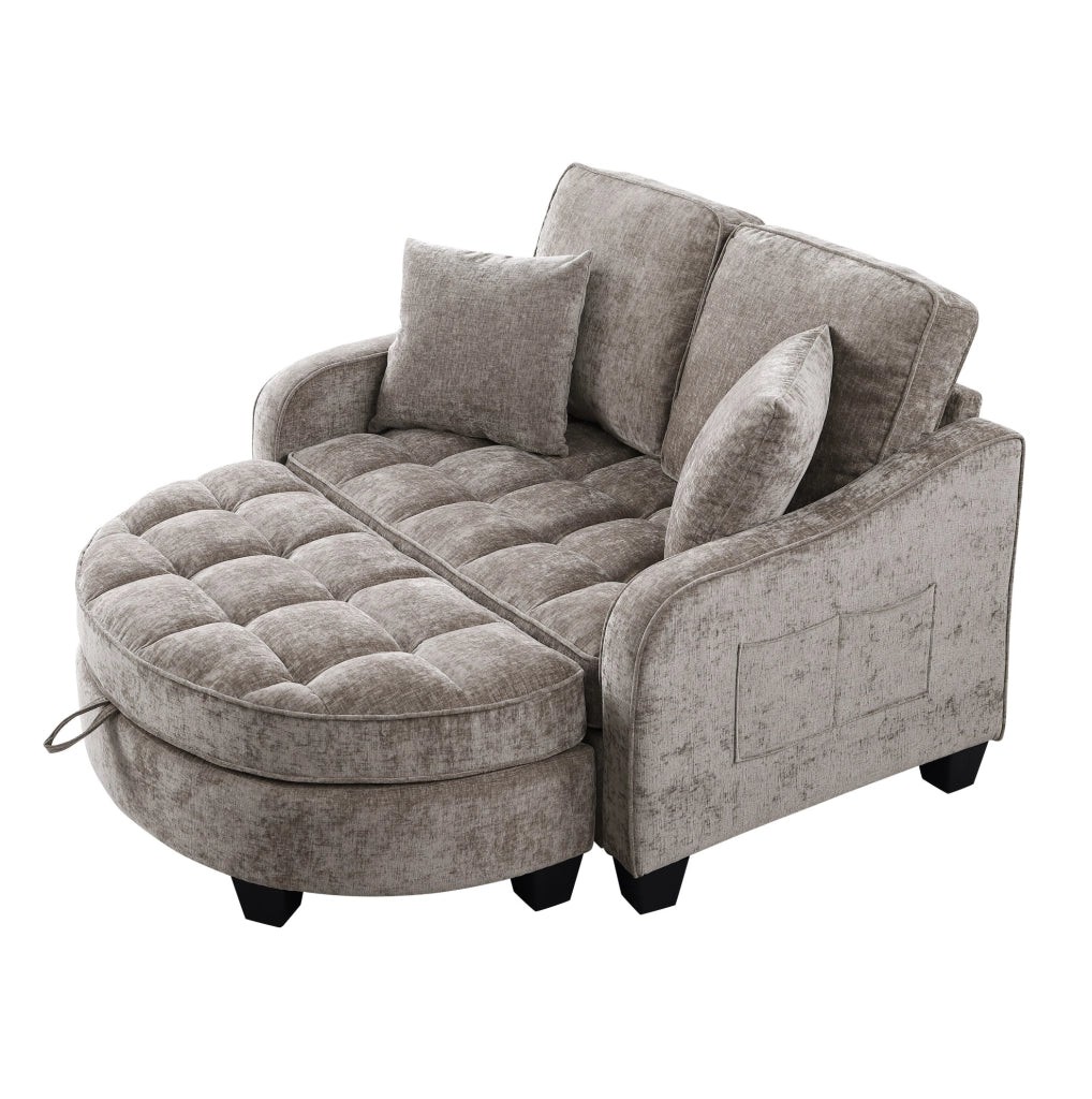 Divano letto 132x129x93 cm convertibile in chaise longue; in legno di eucalipto marrone
