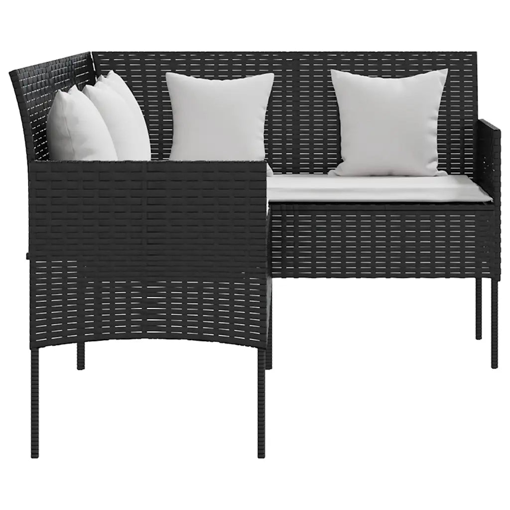 Set Divano a L con Cuscini 5 pz | Set Salotto da Giardino Nero in Polyrattan