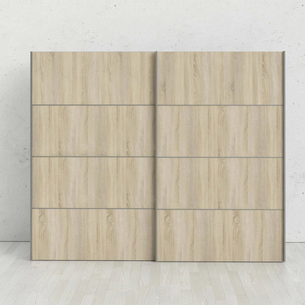 Guardaroba 2 ante Acerno, Mobile camera da letto, Cabina armadio portabiti, Armadio appendiabiti, 243x64 h202 cm, Bianco e Quercia