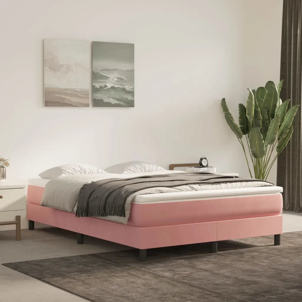 Struttura Letto a Rete a Molle-Giroletto Rosa 140x190 cm in Velluto 863367