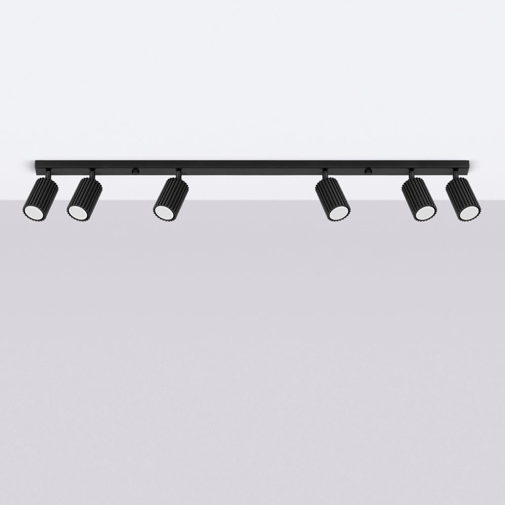 Plafoniera moderna nera barra 117cm 6 spot GU10 orientabili