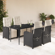 Set da Pranzo da Giardino 5 pz Nero con Cuscini in Polyrattan