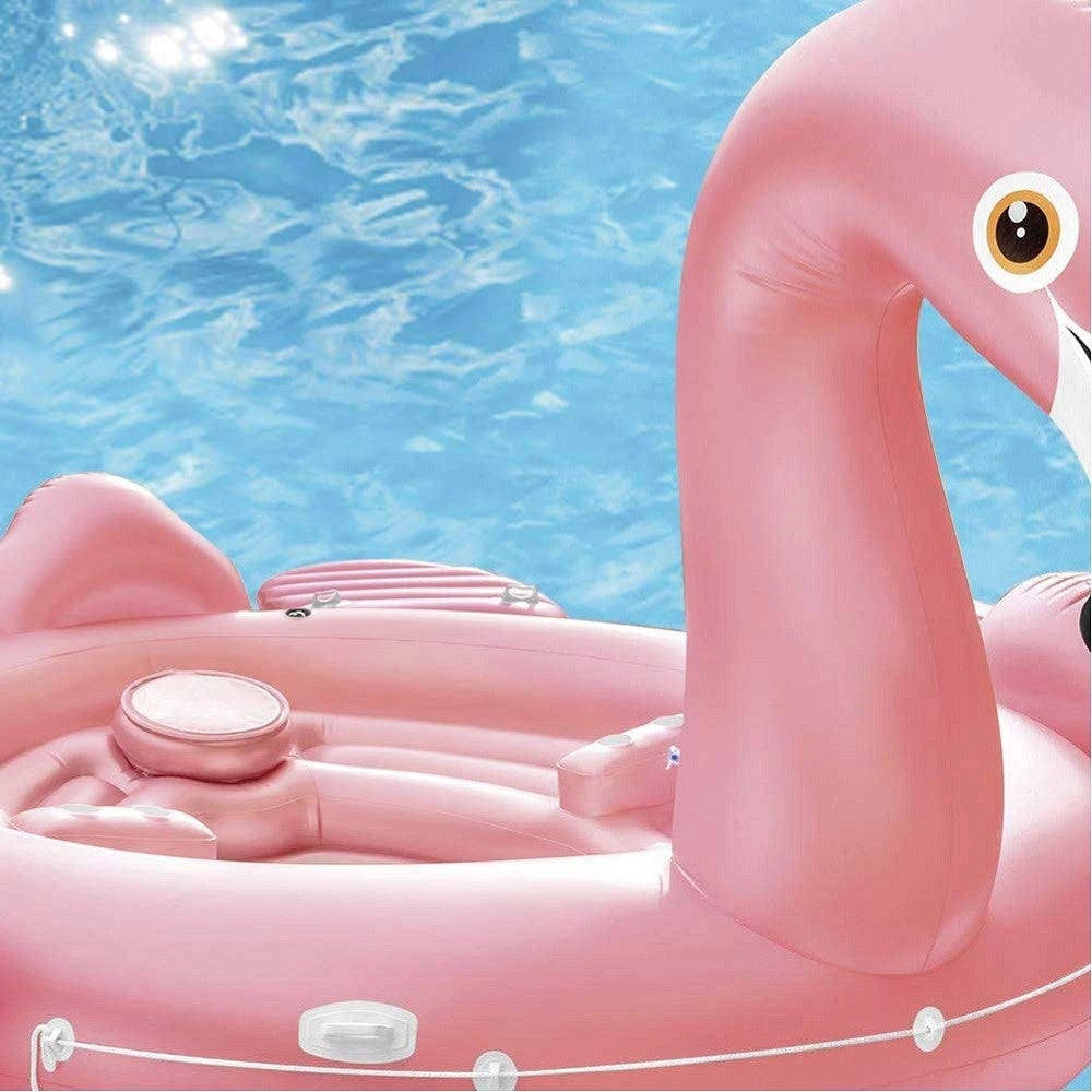 Trade Shop - Fenicottero Gonfiabile Gigante Isola Party 422 X 373 X 185 Cm Mare Piscina 4 Posti -