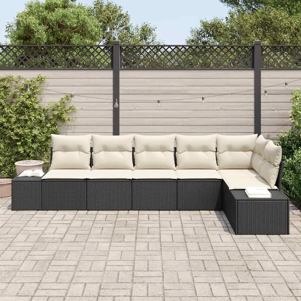 Set Divano da Giardino 6 pcs Nero e Crema polyrattan