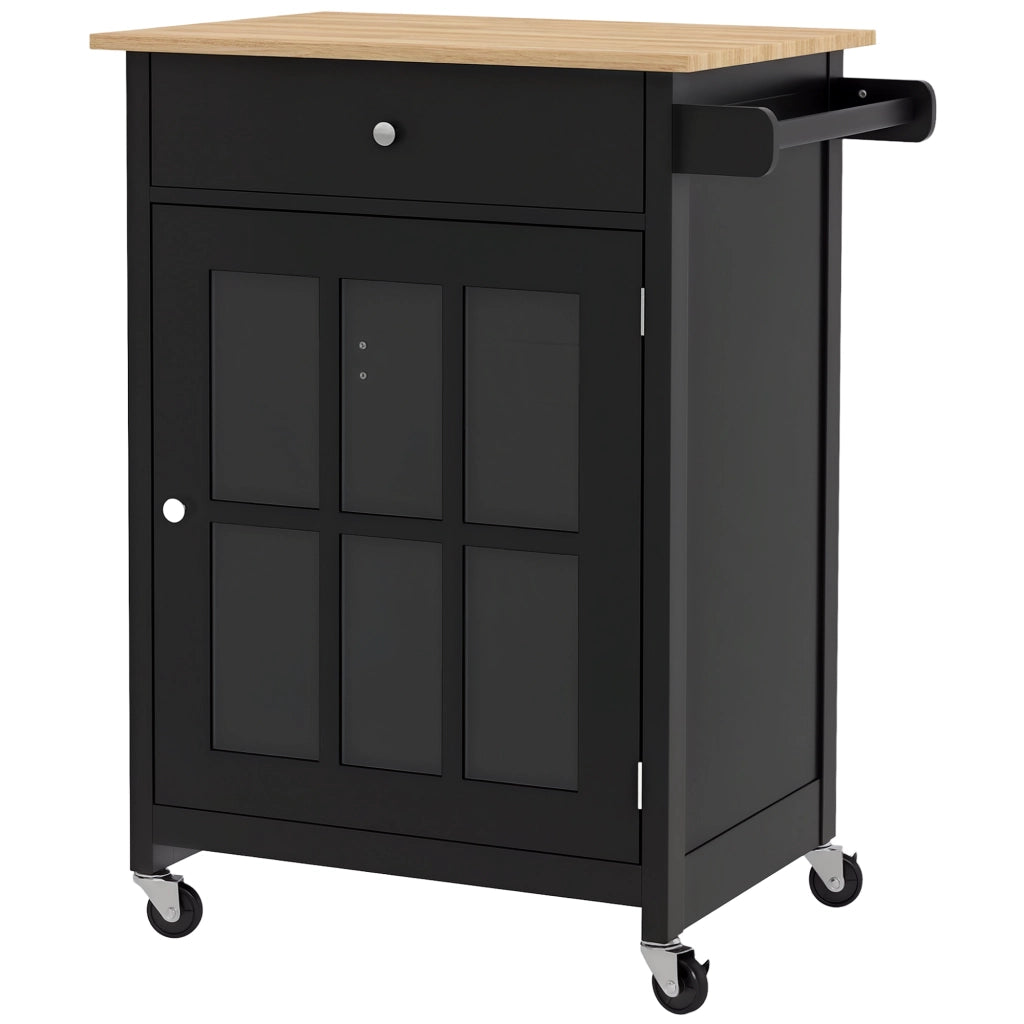 Carrello Cucina con Cassetto, Armadietto Regolabile e Portasciugamani, in Legno, 67x48x86.5 cm, Nero e Rovere