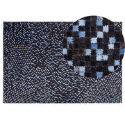Tappeto tappetino Marrone e Blu in Vera Pelle di Vacchetta Rettangolare 140 x 200 cm Patchwork Boho Decor