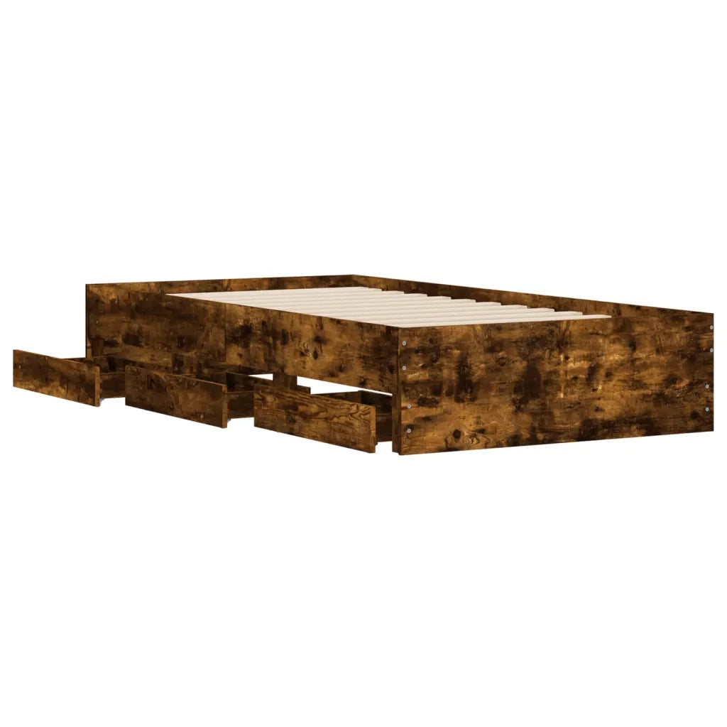 Giroletto con Cassetti-Struttura Letto con contenitore Rovere Fumo 75x190 cm Legno Multistrato 841049