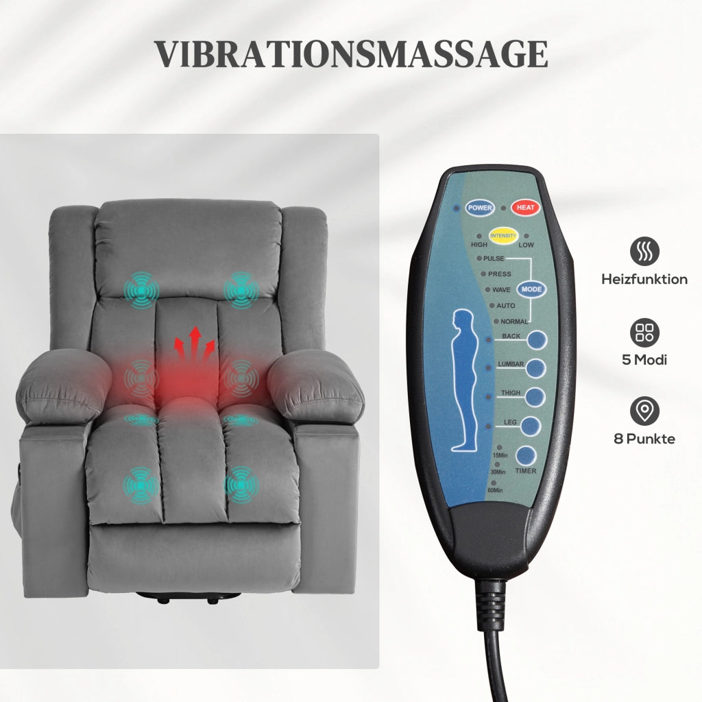 Poltrona Elettrica Reclinabile Massaggiante ¨C Zephmum ¨C Tessuto Grigio Scuro