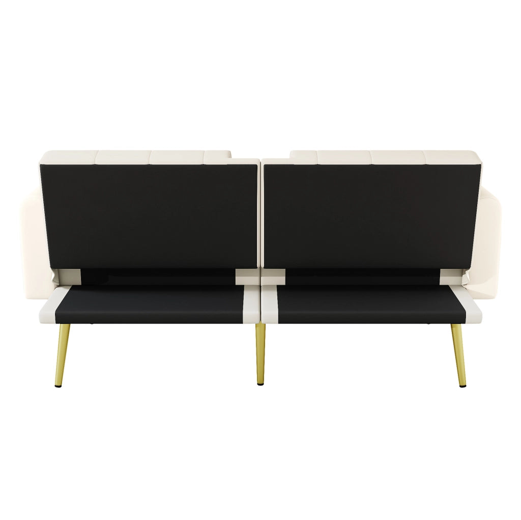 Divano letto in velluto beige con schienale reclinabile a 3 posizioni; 175 cm