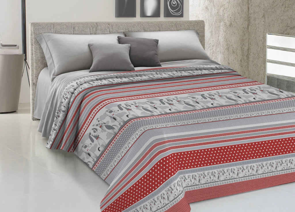 Copriletto Piquet Primavera Estate 100% Cotone Disegno Bau Bau - 1 Piazza e Mezza - Rosso