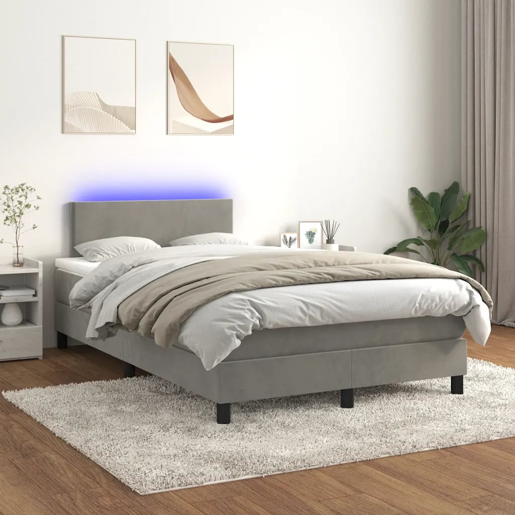 Letto a Molle con Materasso e LED Grigio Chiaro 120x190 cm Velluto