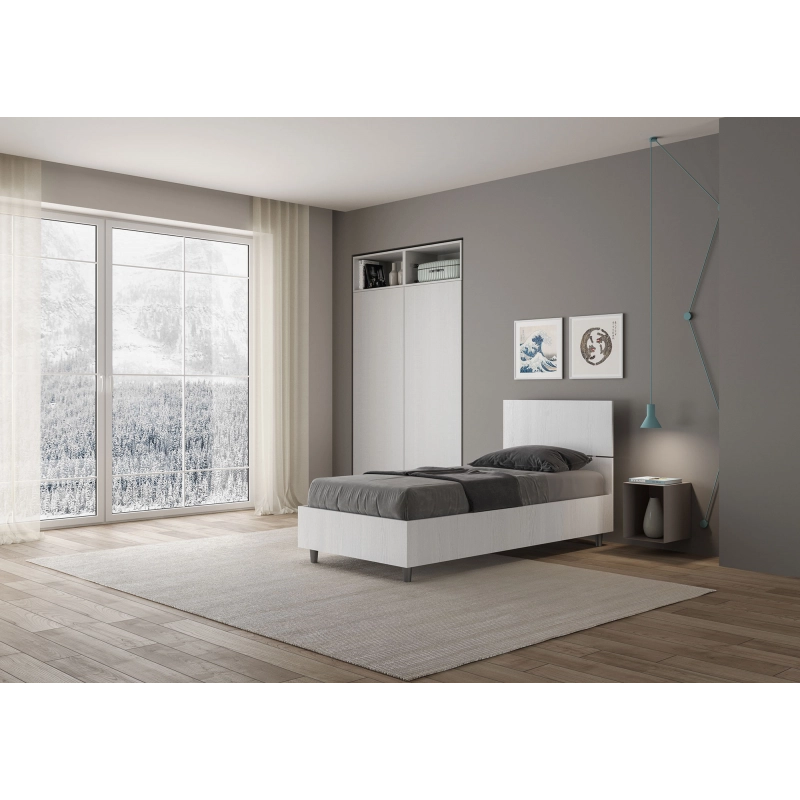 Letto Singolo 80x190 cm testata dritta Demas - Senza rete,Bianco Frassino