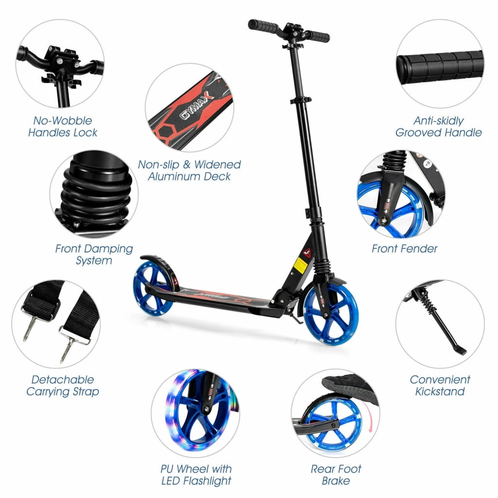 Aluminum Folding Kick Scooter with LED Wheels for Adults and Kids-Black