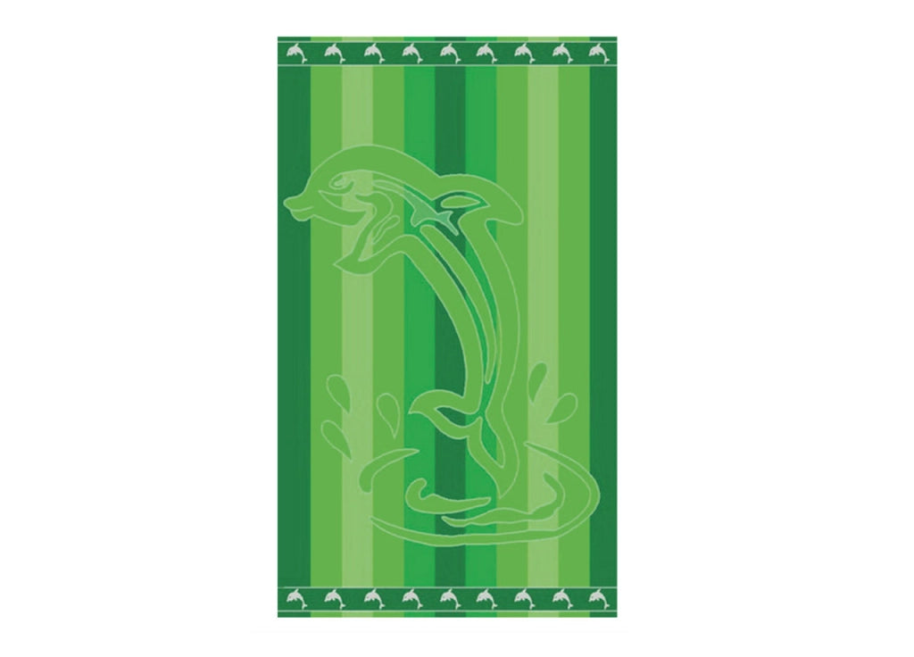 Telo Mare Jacquard In Spugna Disegno Dolphin Stripe - 90x170 - Verde