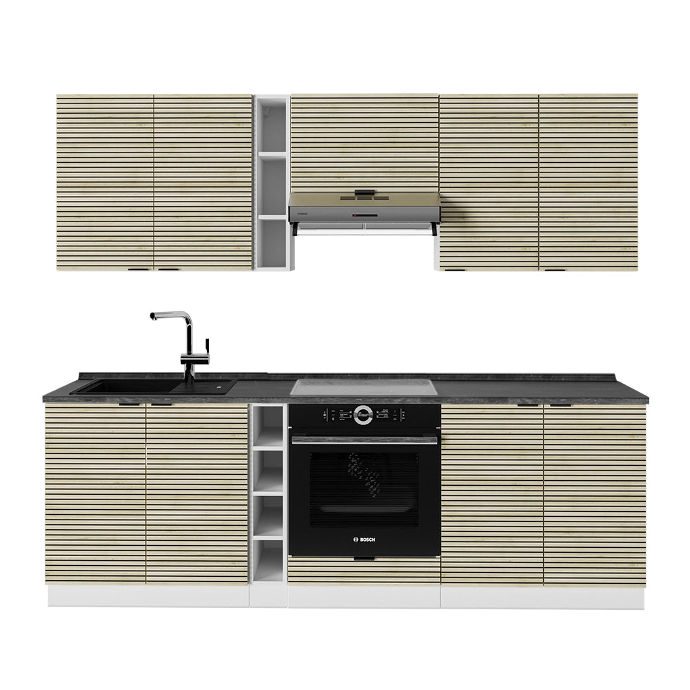 Cucina componibile Fame-Line Pannello in quercia/Bianco 235 cm, PL Antracite Vicco