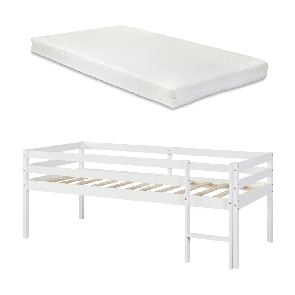 Letto per Cameretta Siikalatva in Legno di Pino con Materasso 90x200 cm Bianco [en.casa]