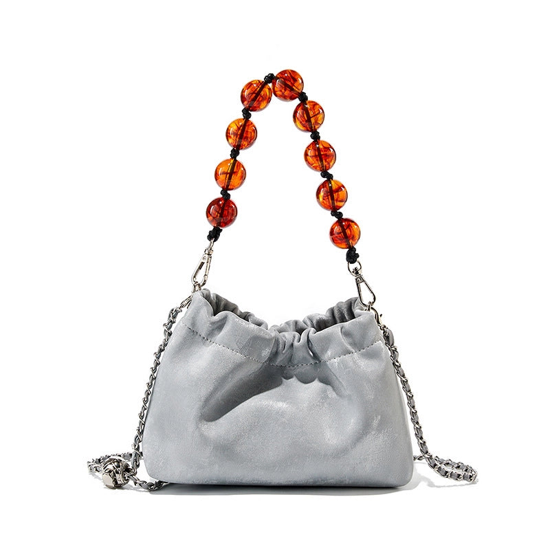 Borse a tracolla grandi e alla moda in vera pelle, colore argento.