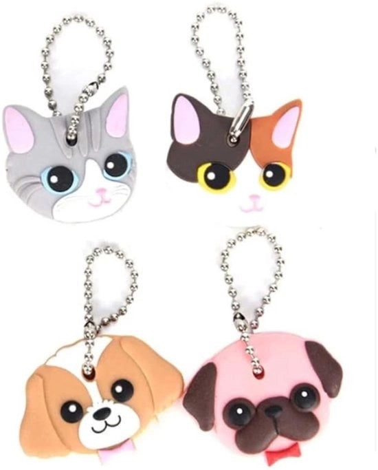 Sistema di chiavi per animali 4 pezzi - Copricapo per chiave in silicone - Forma animale - Chiave per cani/gatti - Identificabile - Design giocoso - Copricapo per chiave