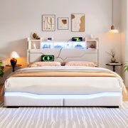 Letto imbottito 160x200 cm beige con vano idraulico e LED