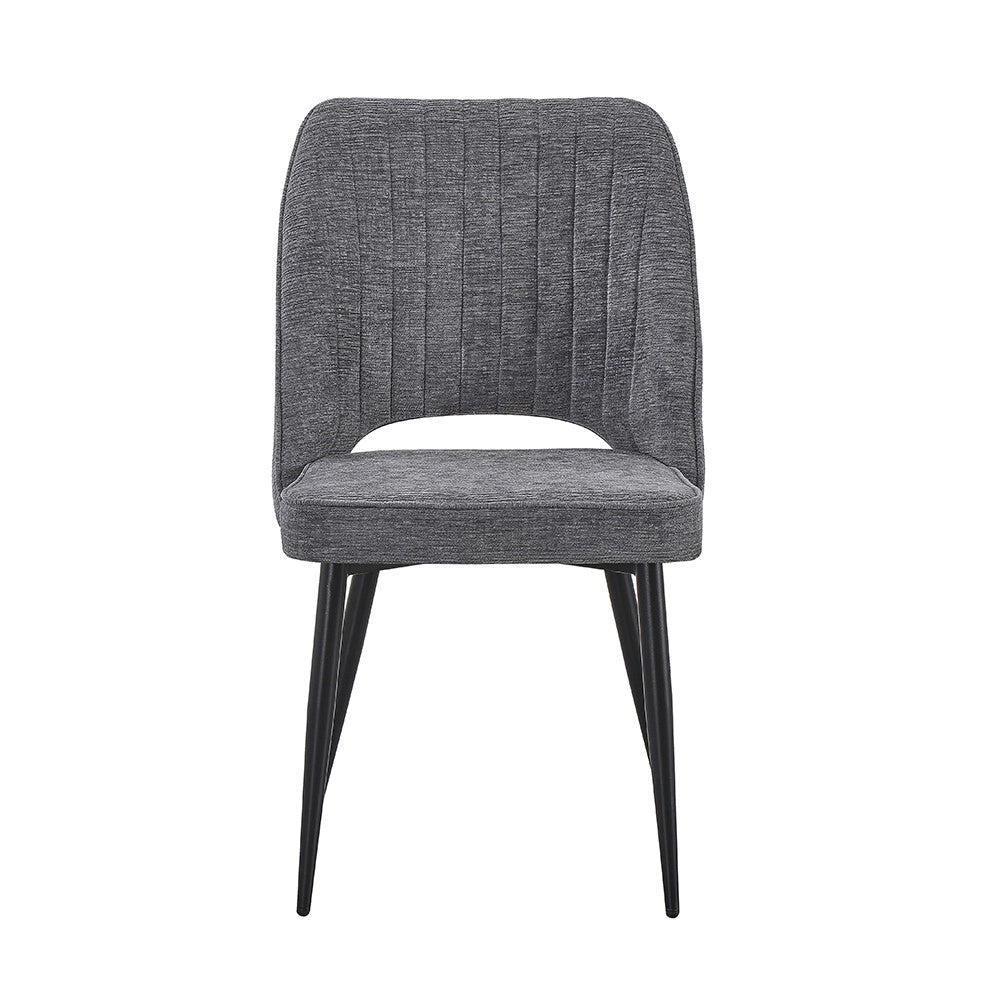 Set 4 Sedia Naila grigio con Schienale Trapuntato a Righe Verticali e Gambe in Metallo Nero
