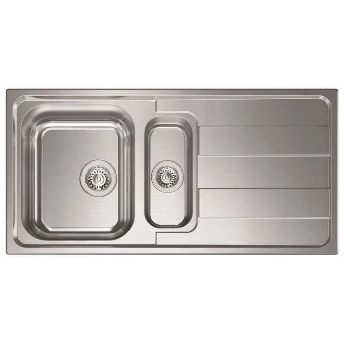 CM 015725 Levante Lavello da incasso 2 vasche acciaio inox AISI 304 sopratop 100x50 cm gocciolatoio colore Inox