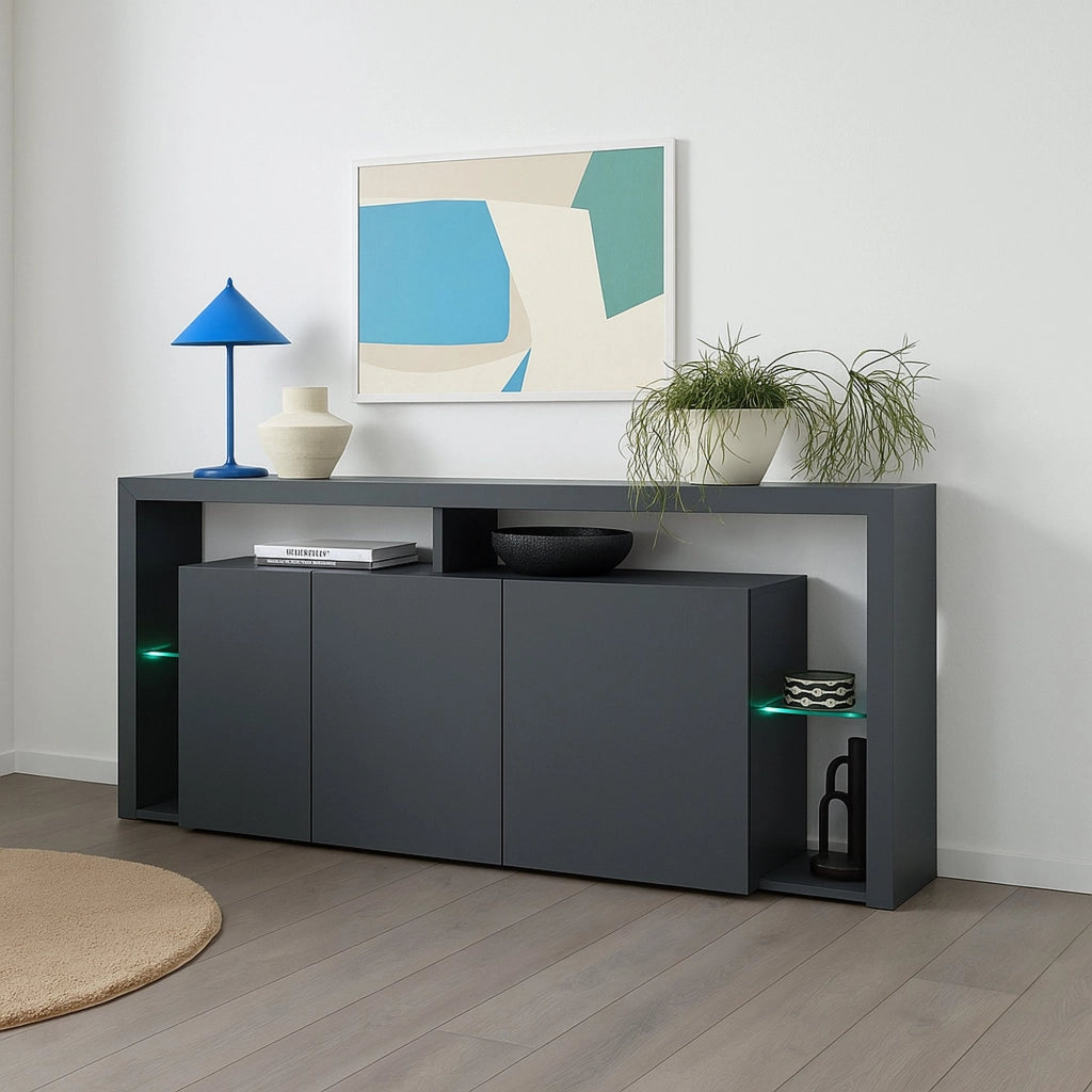 Credenza Andale, Buffet da soggiorno a 3 ante, Madia da salotto, Credenza moderna, 100% Made in Italy, 200x40h80 cm, Antracite