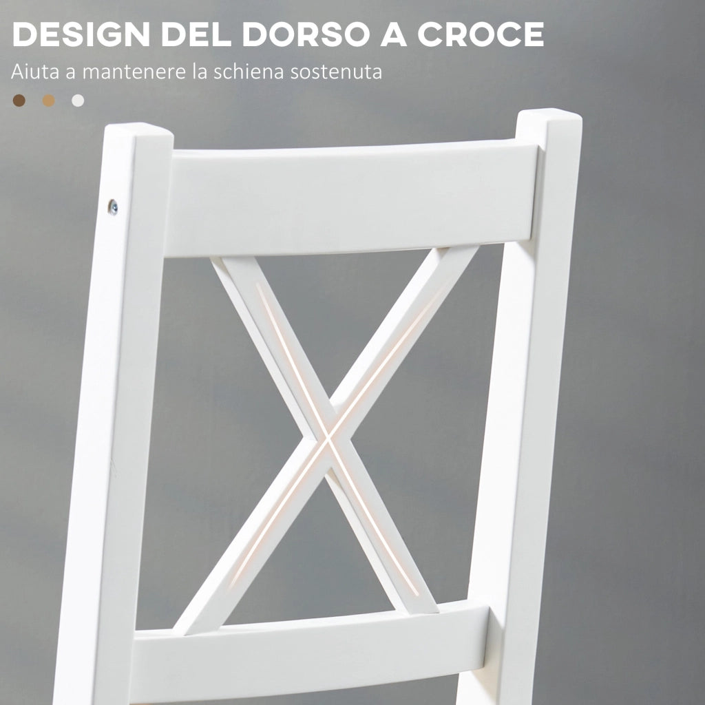 Set 4 Sedie per Cucina e Soggiorno con Schienale a Croce 41x46,5x86 cm in Legno di Pino Bianco e Rovere