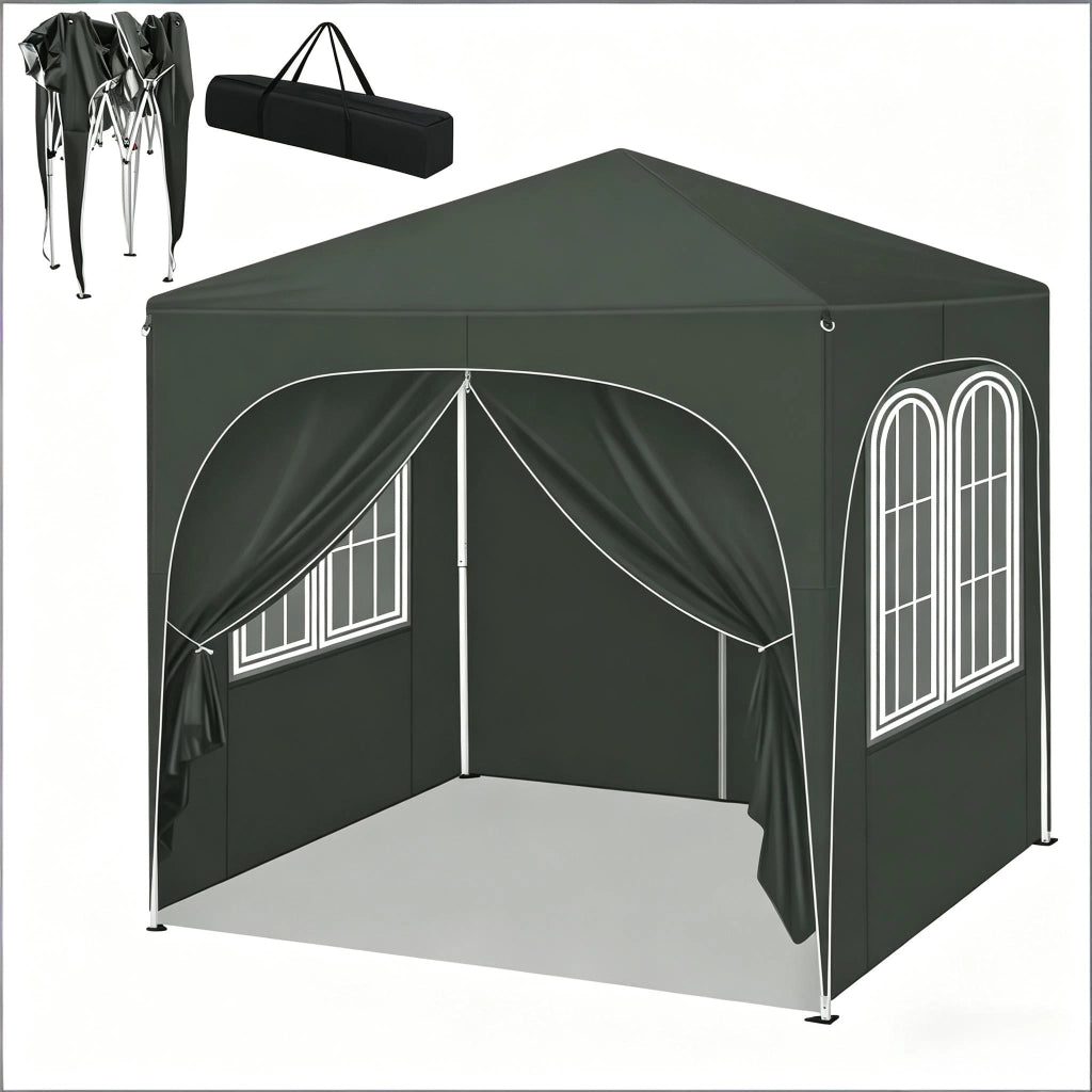 GAZEBO 2x2 m Altezza regolabile 232/236/240 cm Grigio con 4 pareti laterali