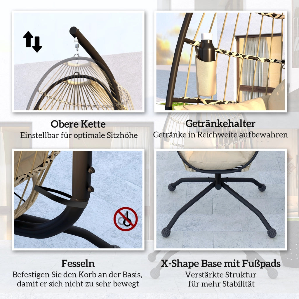 Poltrona a dondolo esterna con cuscino e portabevande ¨C Zephmum ¨C Khaki