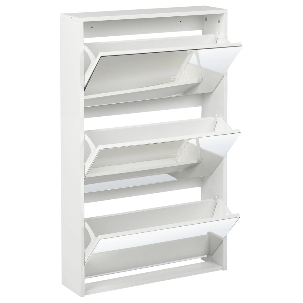 Scarpiera 3 scomparti con telaio in MDF e specchi bianchi design moderno