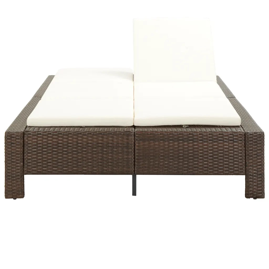 Lettino Prendisole a 2 Posti con Cuscino Marrone in Polyrattan cod mxl 64491