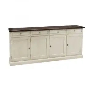 Credenza madia buffet in legno Shabby chic bianca anticato e piano noce mod Martini 4 porte