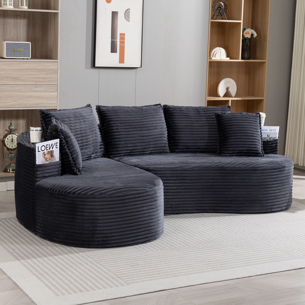 DIVANO Curvo 250x152x82 cm Tessuto a coste Grigio scuro