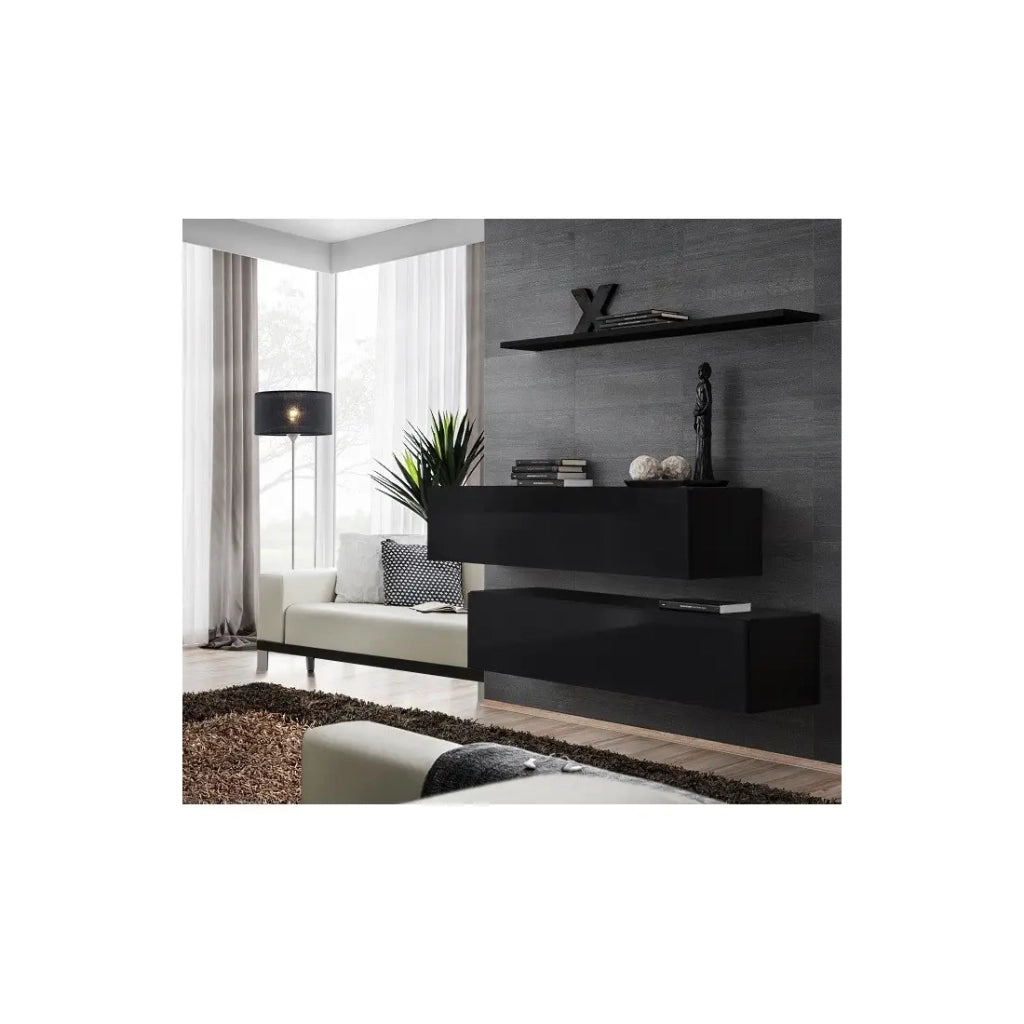 Set mobili soggiorno SWITCH SBII - Nero lucido - Mobile TV e mensola da parete design
