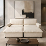Divano modulare con seduta profonda e 2 poggiapiedi mobili, schienale alto, in chenille beige 216 × 77 × 82 cm